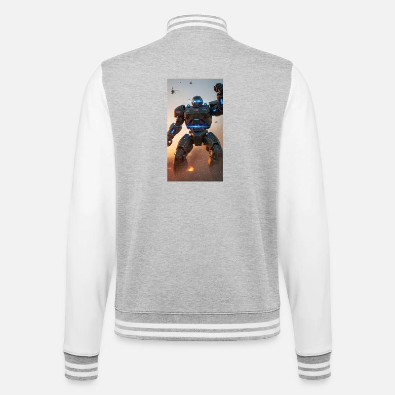 Eiserner Wächter-Mech - College-Sweatjacke - Grau meliert/Weiß