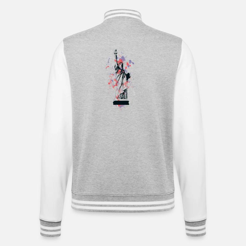 Freiheitsstatue im Farbenspritzer - College-Sweatjacke - Grau meliert/Weiß