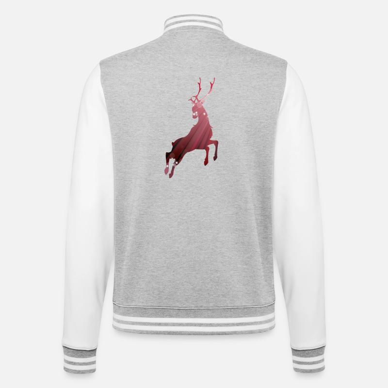 Umriss eines springenden Hirsches - College-Sweatjacke - Grau meliert/Weiß