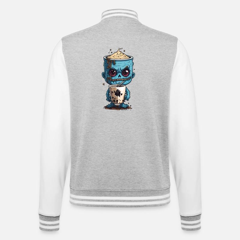 Kaffeemonster  - Koffein Zombie - Morgenmuffel - College-Sweatjacke - Grau meliert/Weiß