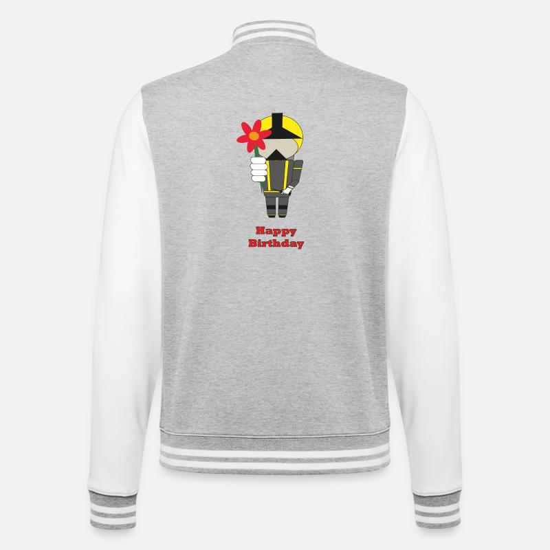 Joyeux anniversaire - avec des fleurs - Pompiers - Veste Teddy - gris chiné / blanc
