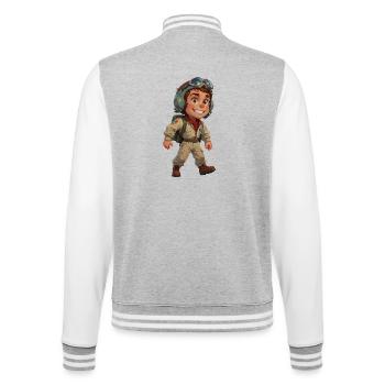Niedlicher Cartoon-Kampfpilot - College-Sweatjacke - Grau meliert/Weiß - Hinten - Marisol (170cm)
