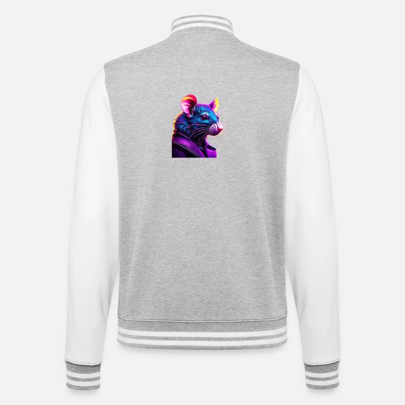 Neon Rat en Cuir Blouson - Veste Teddy - gris chiné / blanc