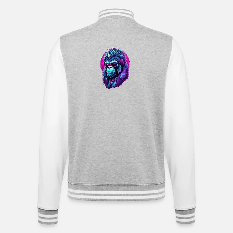 Berauschter Gorilla mit Kopfhörern - College-Sweatjacke - Grau meliert/Weiß