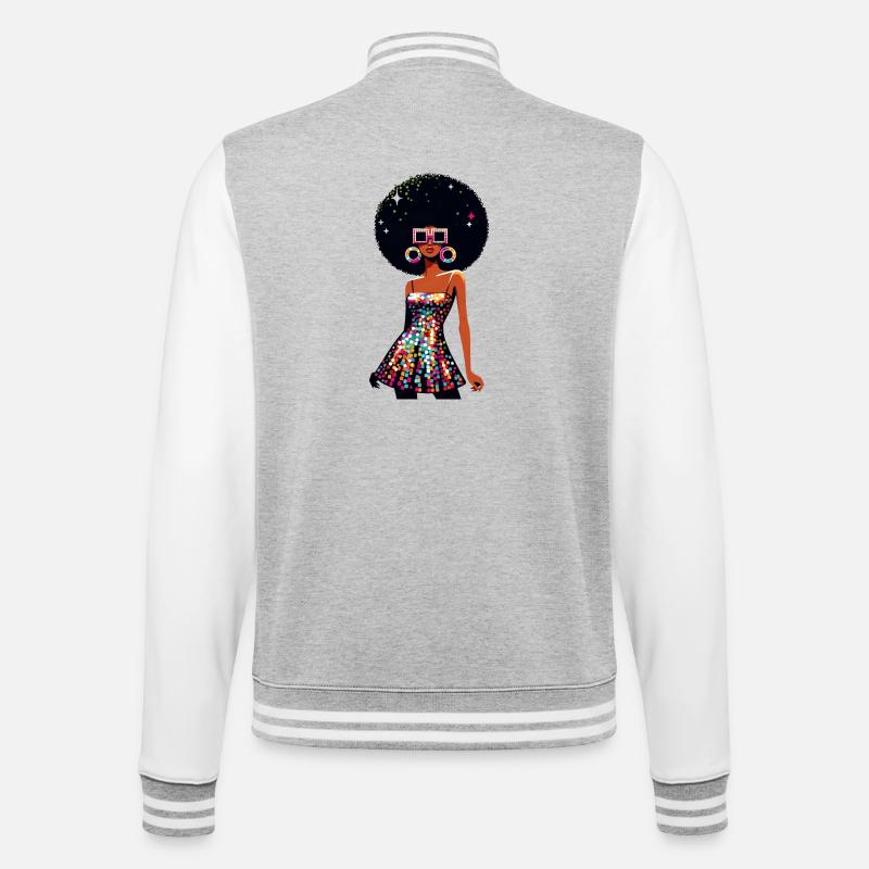 Disco Afro Glam Sequins Design - Veste Teddy - gris chiné / blanc