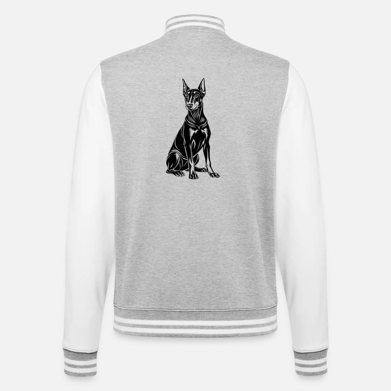 Dobermann sitzt - College-Sweatjacke - Grau meliert/Weiß