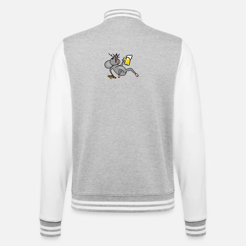 Maus getrunken mit Bier und Käse - College-Sweatjacke - Grau meliert/Weiß