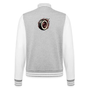 Roue Rockabilly Hot Rod en feu - Veste Teddy - gris chiné / blanc - Dos - Marisol (170cm)