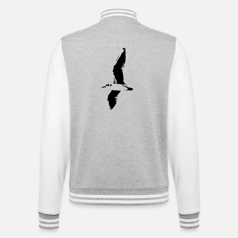 Möwe, Silhouette -T-Shirt - College-Sweatjacke - Grau meliert/Weiß