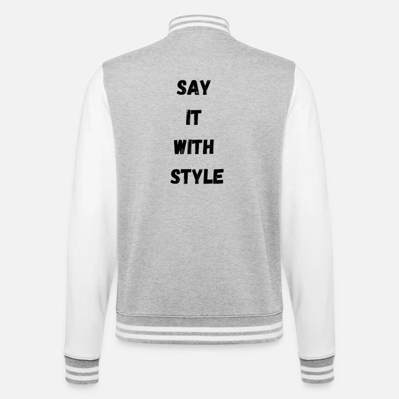 Abstract Geometric Wave Pattern - College Sweat Jacket - heather grey/white