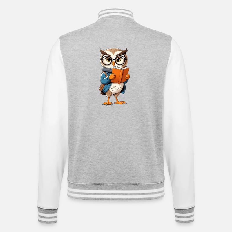 Lernende Eule mit Brille liest Buch - College-Sweatjacke - Grau meliert/Weiß