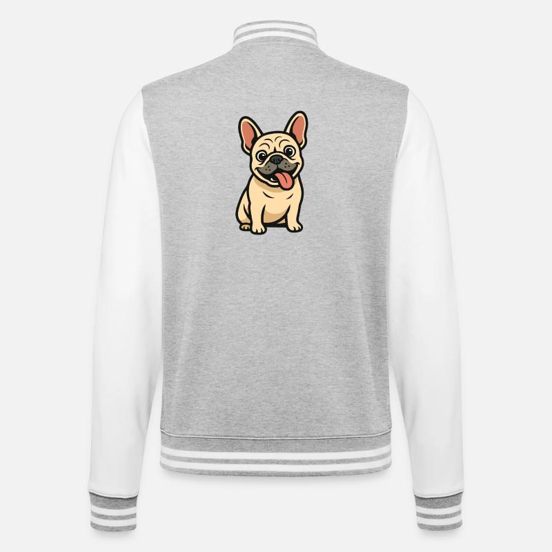 Dessin animé de bouledogue français - Veste Teddy - gris chiné / blanc