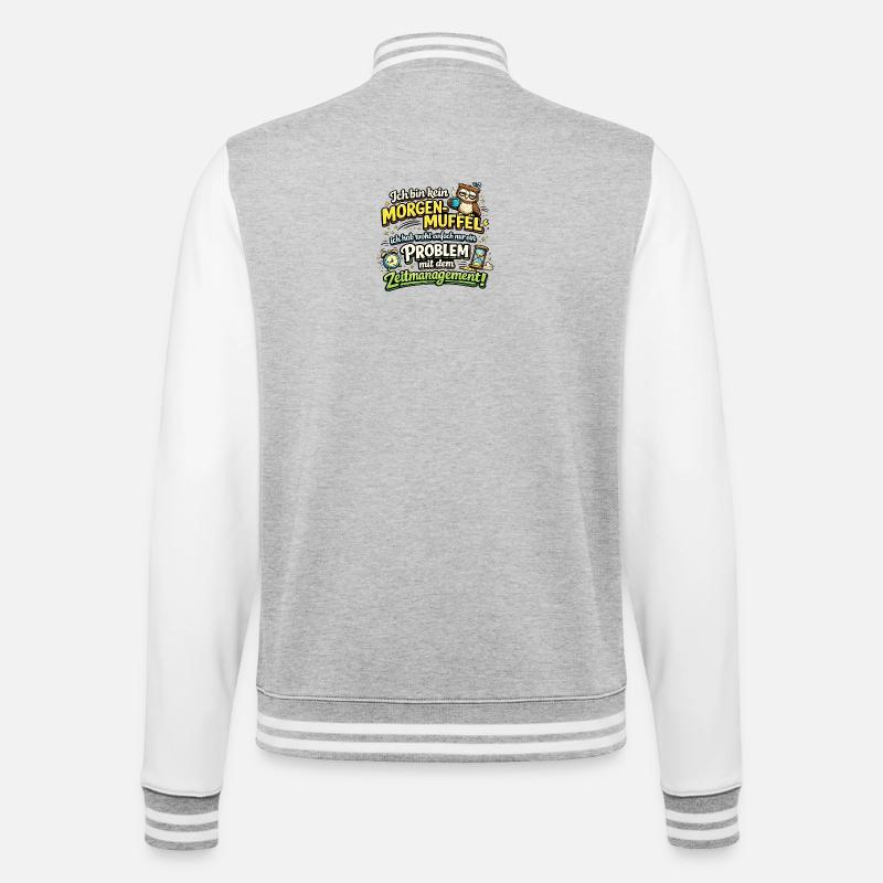 Morgenmuffel mit Zeitmanagement-Problem - College-Sweatjacke - Grau meliert/Weiß