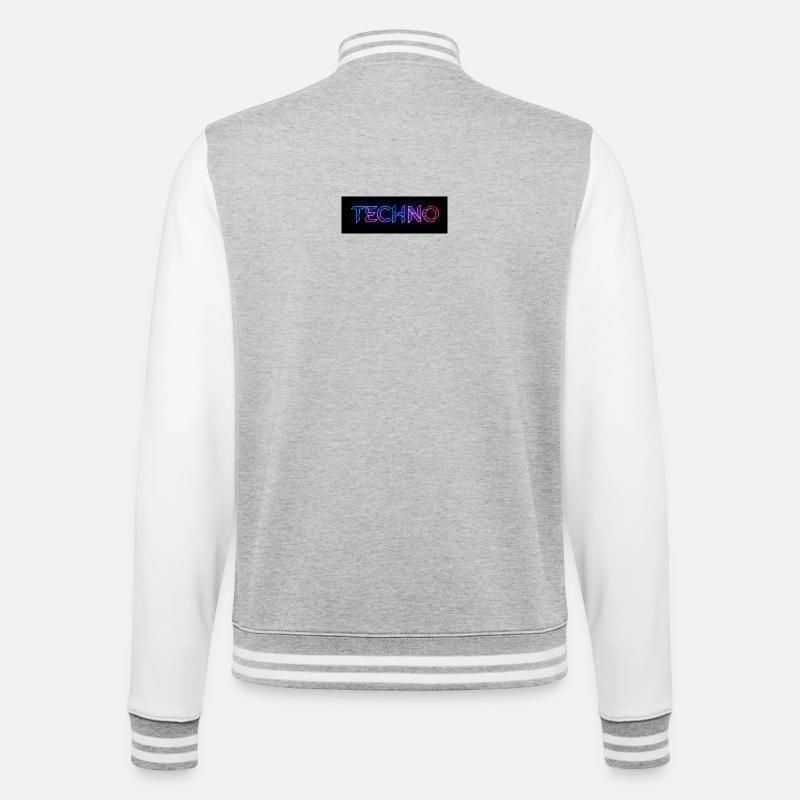 Techno Neon Glitch Text - College-Sweatjacke - Grau meliert/Weiß