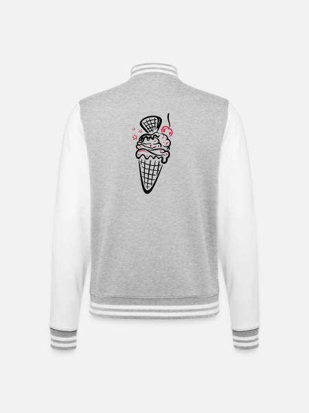 Eis, Eiswaffel mit Kirsche - College-Sweatjacke - Grau meliert/Weiß