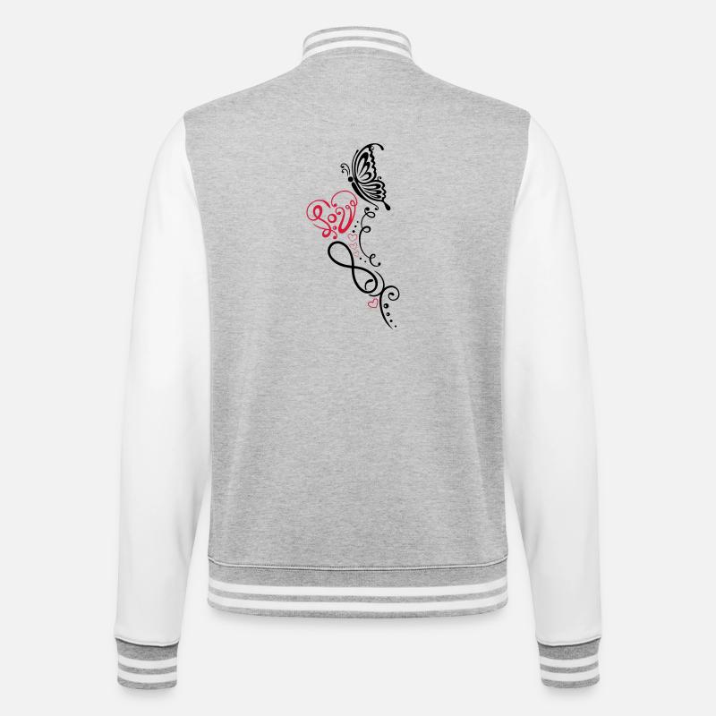 Herz mit Schmetterling, infinity - College-Sweatjacke - Grau meliert/Weiß