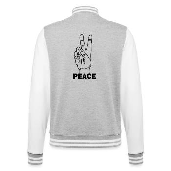 Geste de la main paix avec texte de paix - Veste Teddy - gris chiné / blanc - Dos - Marisol (170cm)