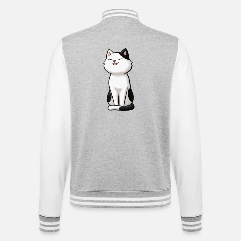White Cat with Black Patches - College Sweat Jacket - heather grey/white