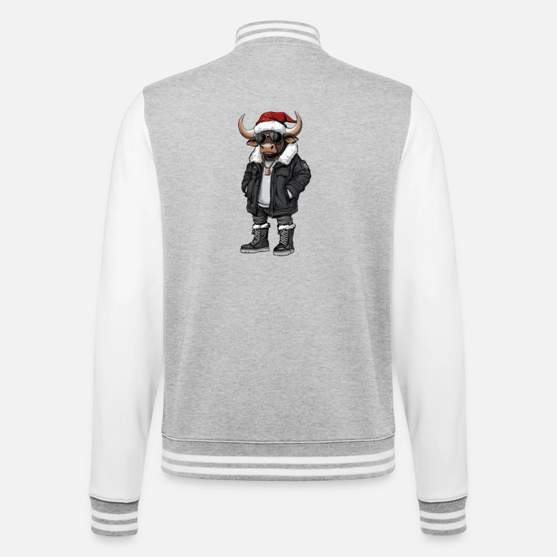 Stier Weihnachten Winter - College-Sweatjacke - Grau meliert/Weiß