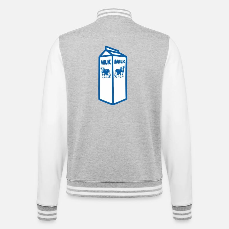 Blauer Milchkarton und Kuh-Design - College-Sweatjacke - Grau meliert/Weiß