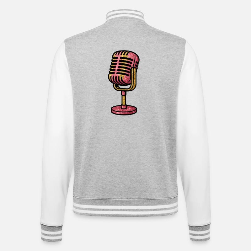 Microphone à paillettes Retro Pink Gold - Veste Teddy - gris chiné / blanc