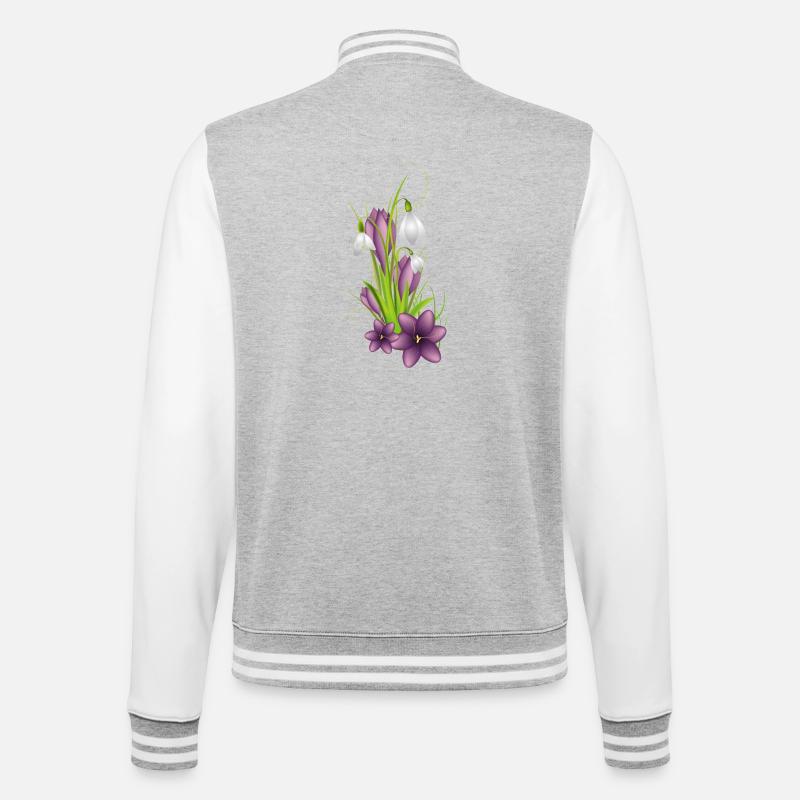 Snowdrops and delicate crocuses in illustration - College Sweat Jacket - heather grey/white