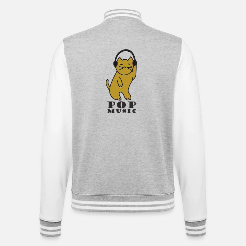 Katzen DJ mit Kopfhörern - College-Sweatjacke - Grau meliert/Weiß