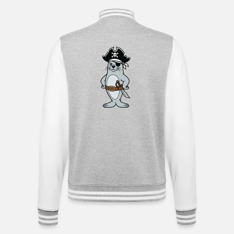 Robbenpirat - College-Sweatjacke - Grau meliert/Weiß