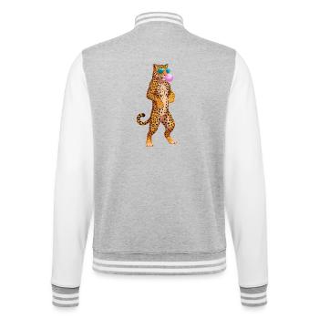 Cool leopard with sunglasses and bubblegum - College Sweat Jacket - heather grey/white - Back - Marisol (170cm)