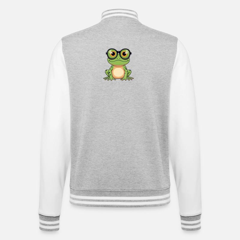 Frosch mit Brille - College-Sweatjacke - Grau meliert/Weiß