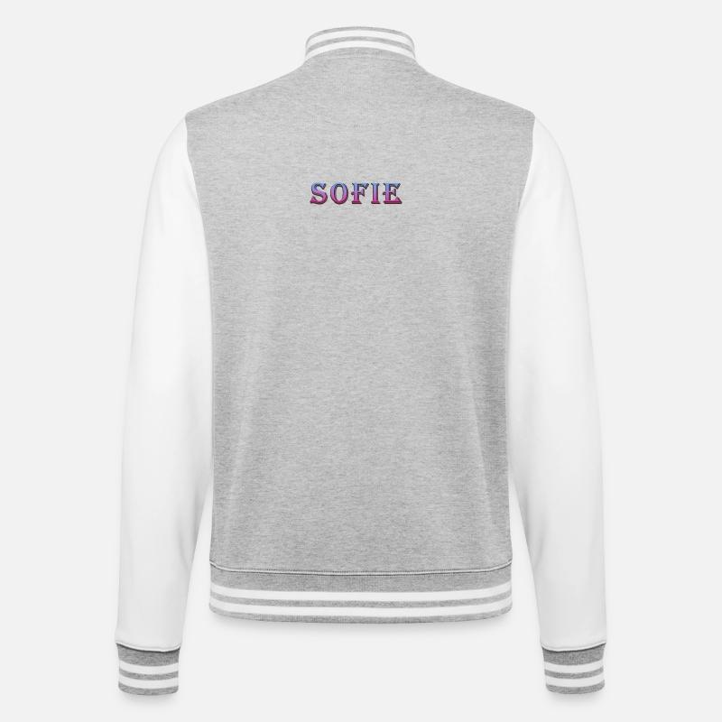 Farbenfroher 3D-Text mit Glitzereffekt - College-Sweatjacke - Grau meliert/Weiß