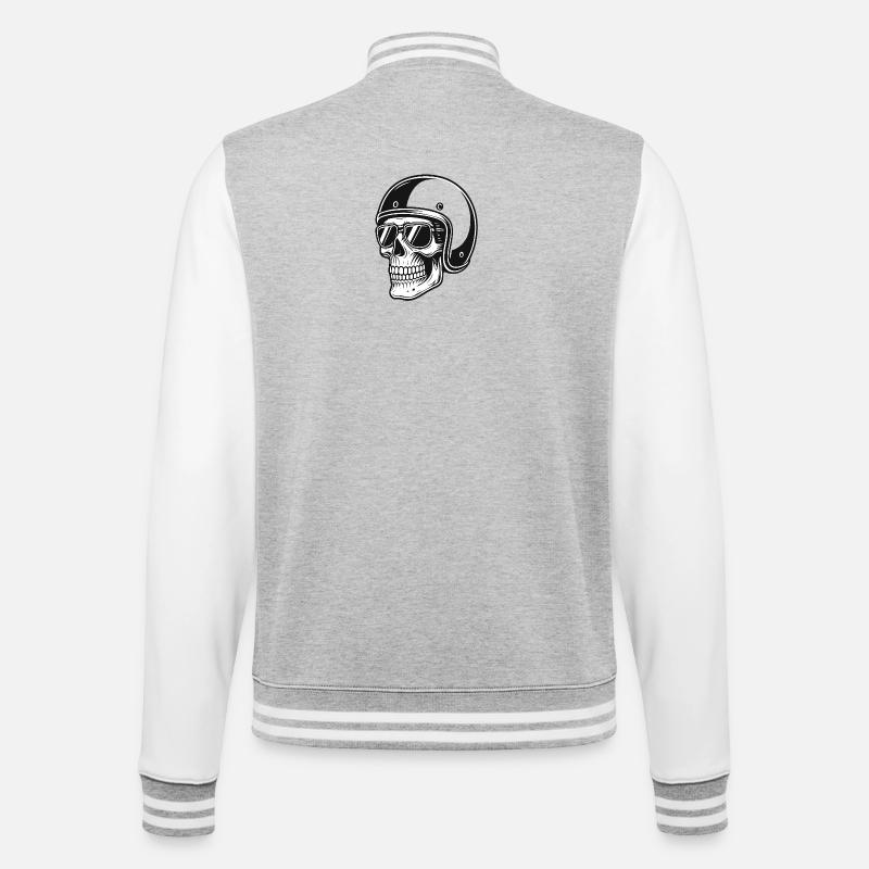 Skelettbiker mit Helmbild - College-Sweatjacke - Grau meliert/Weiß