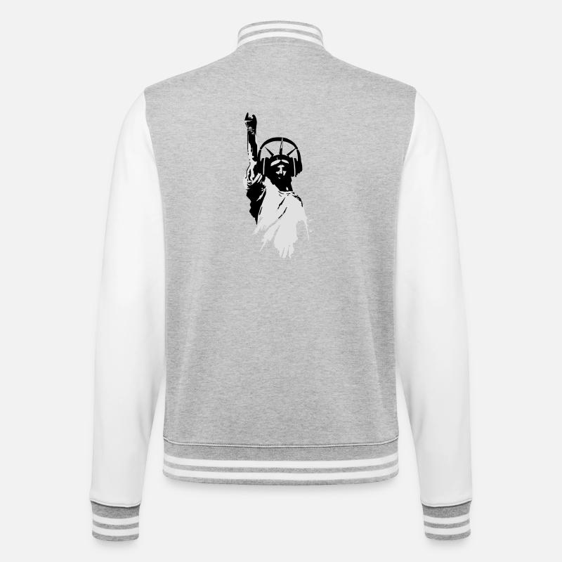 DJane Lady Liberty mit Kopfhörer - College-Sweatjacke - Grau meliert/Weiß