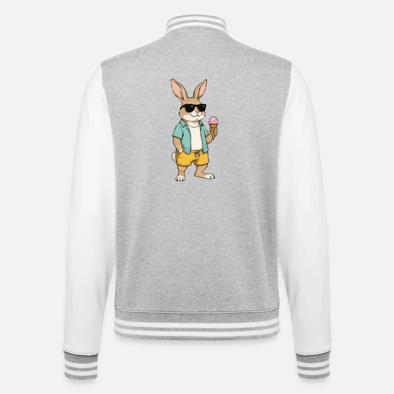 Sonnen Hase mit Eis am Strand - College-Sweatjacke - Grau meliert/Weiß