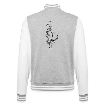 Großes Herz mit Blumen, Liebe, love - College-Sweatjacke - Grau meliert/Weiß - Hinten - Marisol (170cm)