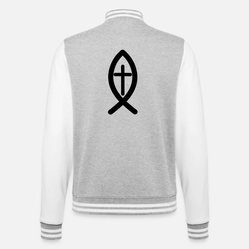Jesus-Symbol - College-Sweatjacke - Grau meliert/Weiß