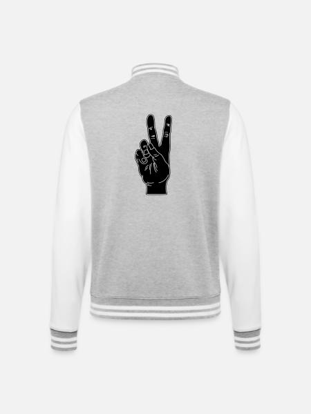 Black hand gesture peace - College Sweat Jacket - heather grey/white