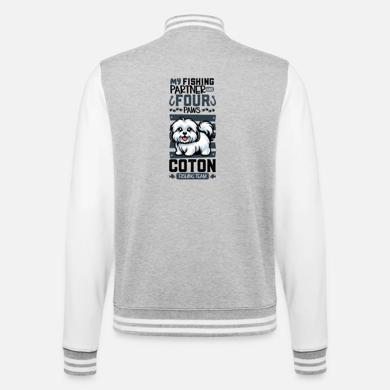 Fishing and Coton de Tulear - College Sweat Jacket - heather grey/white