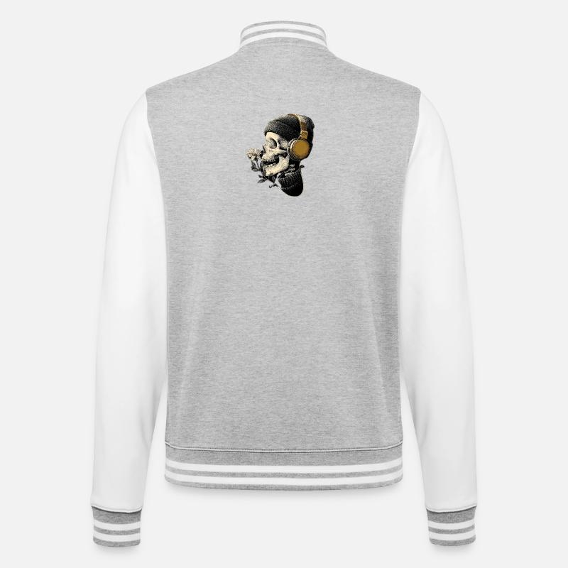 Kopfhörer-Skull mit Blume - College-Sweatjacke - Grau meliert/Weiß