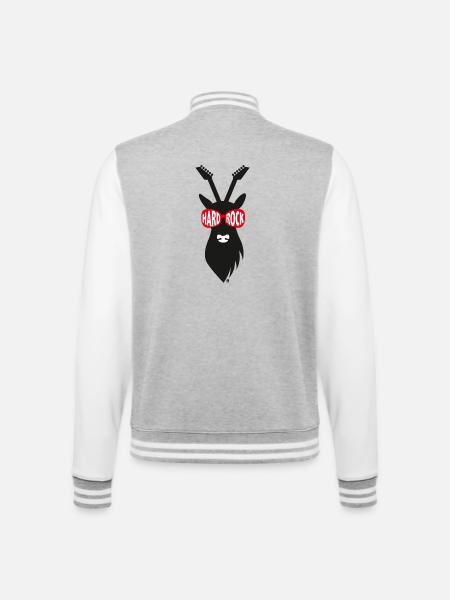 Rocker-Hirsch mit Gitarrengeweih - schwarz - College-Sweatjacke - Grau meliert/Weiß
