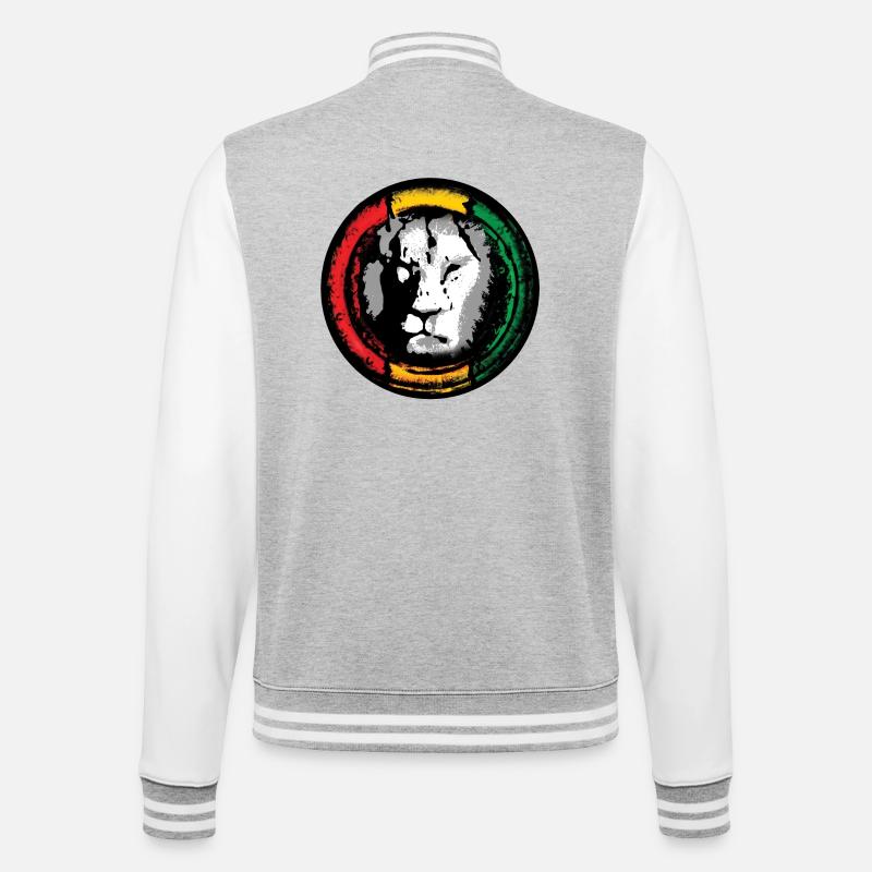Reggae Löwe im Rasta Stil - College-Sweatjacke - Grau meliert/Weiß