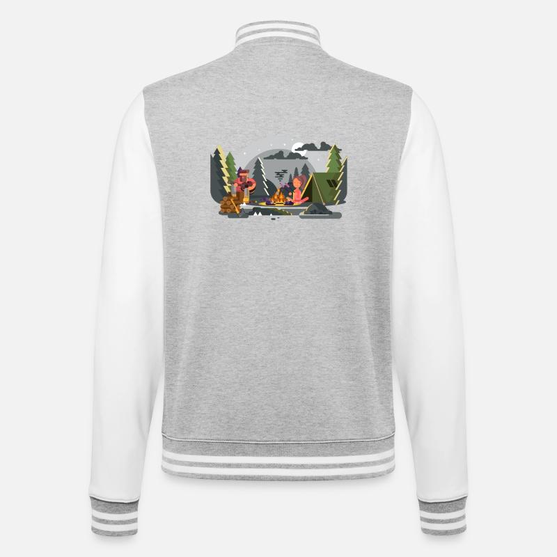 Lagerfeuer Waldcamping Duo - College-Sweatjacke - Grau meliert/Weiß