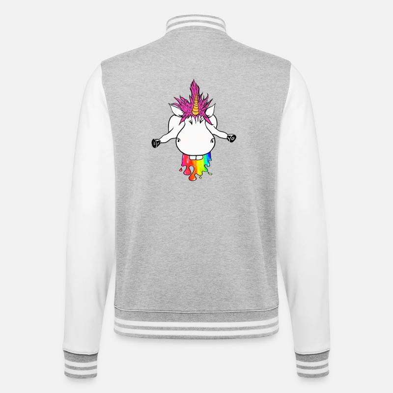 Regenbogen Einhorn Farbklecks Regenbogenkotze - College-Sweatjacke - Grau meliert/Weiß