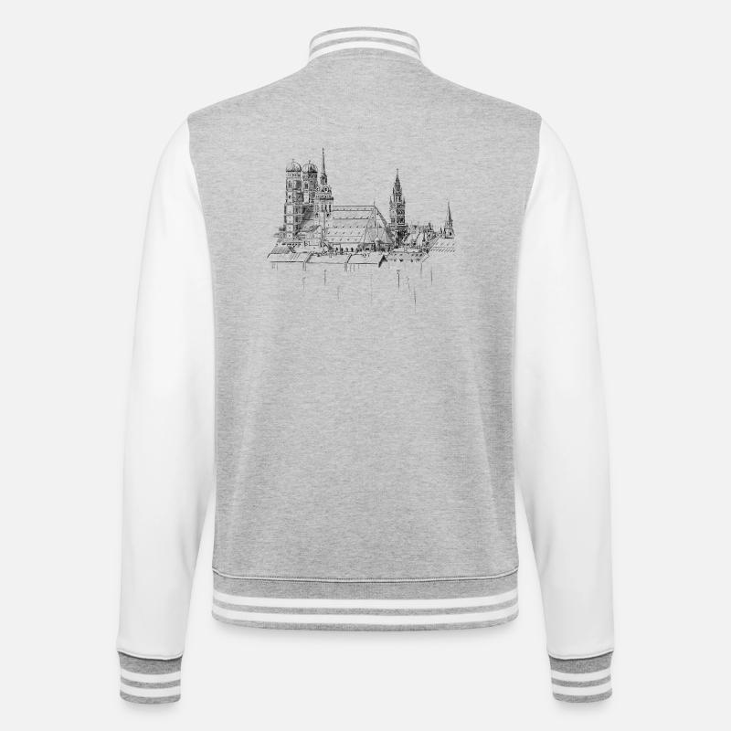 München - College-Sweatjacke - Grau meliert/Weiß
