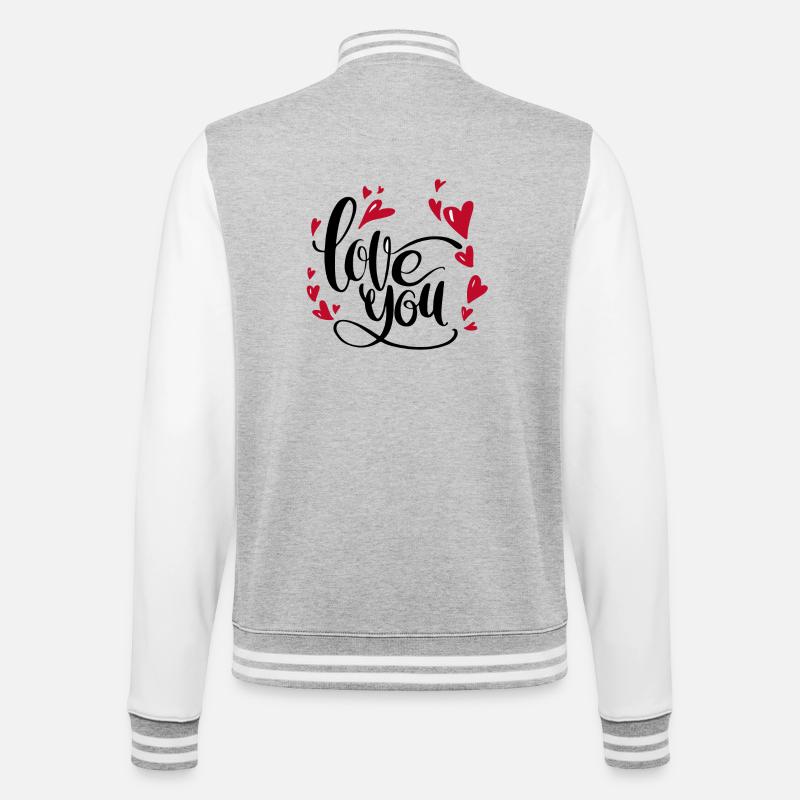 je t'aime | coeurs | pour les couples - Veste Teddy - gris chiné / blanc