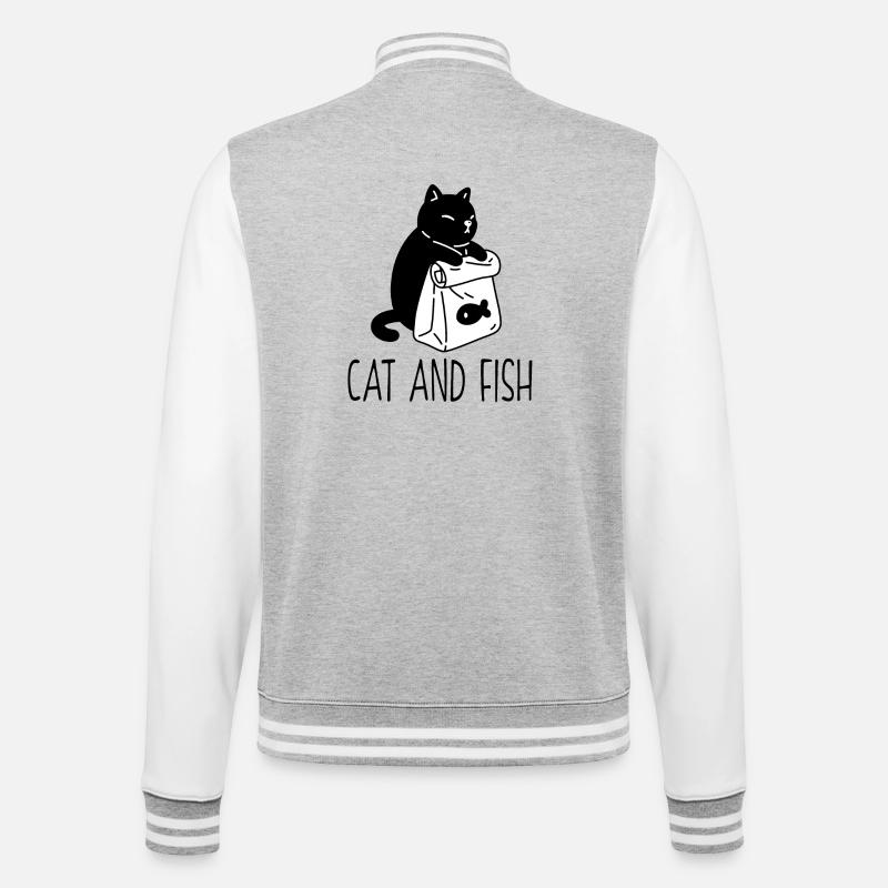 Monochrome Tote with Fish Icon - College Sweat Jacket - heather grey/white