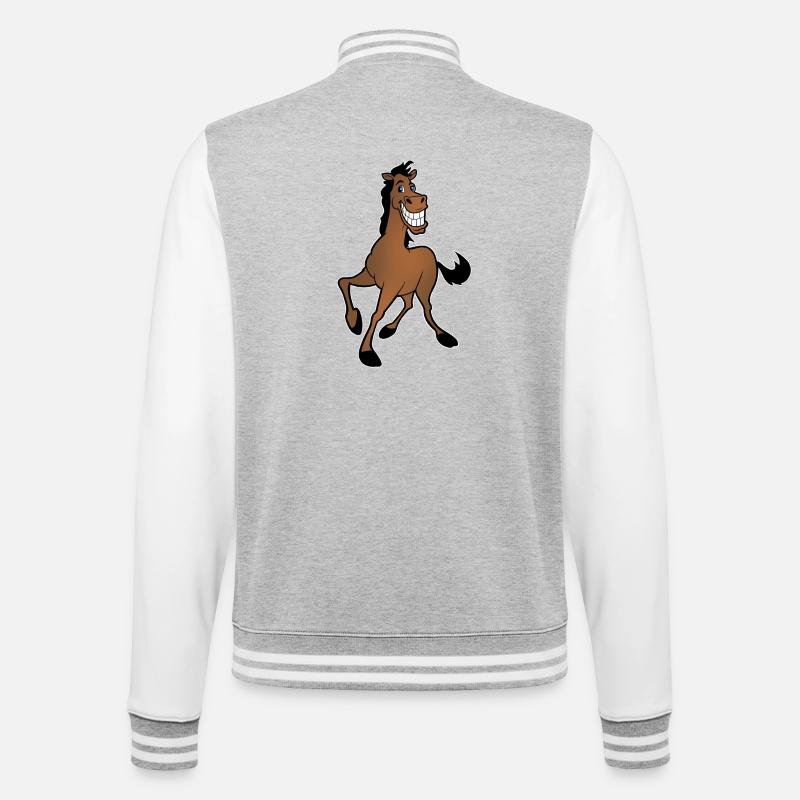 Pferd - College-Sweatjacke - Grau meliert/Weiß