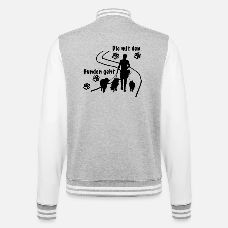 Die mit den Hunden geht - College-Sweatjacke - Grau meliert/Weiß