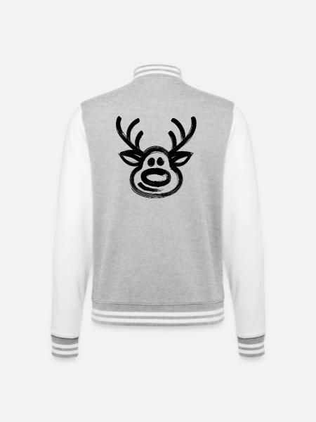 Christmas reindeer face deer - College Sweat Jacket - heather grey/white