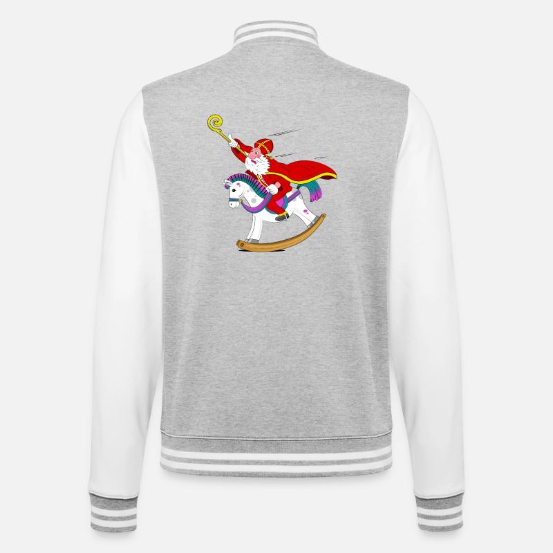 Sinterklaas auf Schaukelpferd - College-Sweatjacke - Grau meliert/Weiß